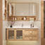 Meuble-lavabo mural en bois d'hévéa massif, de style bois naturel, avec lavabo en céramique intégré et armoire à miroir intelligent-1090966042
