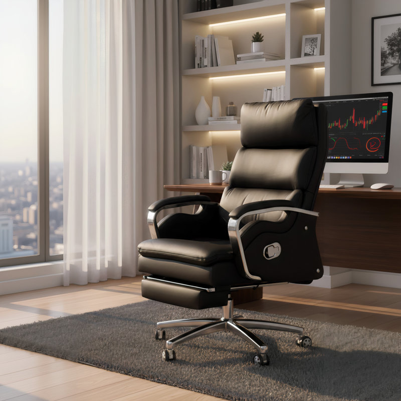 Reclining Faux Leather Office Chair with Footrest & Premium Comfort