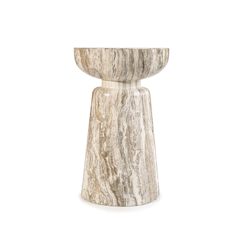 Outdoor Faux Stone Chalice Side Table, Brown