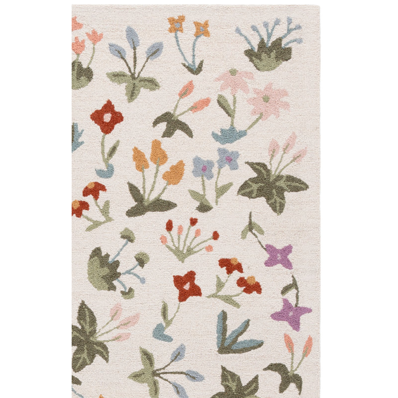 Martha Stewart Hand Tufted Wool, Cotton Floral Outdoor Rug, Rectangle 6' x 9'