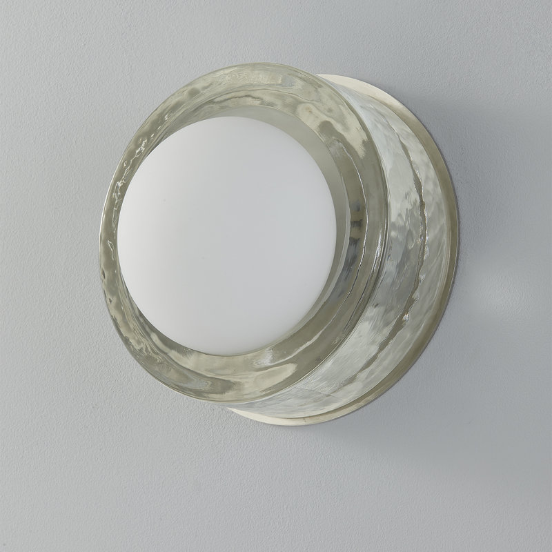 Polished Nickel Opal Glass Round Wall Sconce