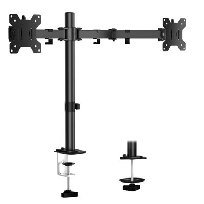 ERGOMAKER Dual Monitor Mount for Desk, Monitor Stand Holds 2 Computer Screens Fits 13" to 27", Heavy Duty Fully Adjustable Monitor Arm with C-Clamp and Grommet Base, VESA 75x75 100x100mm, Black