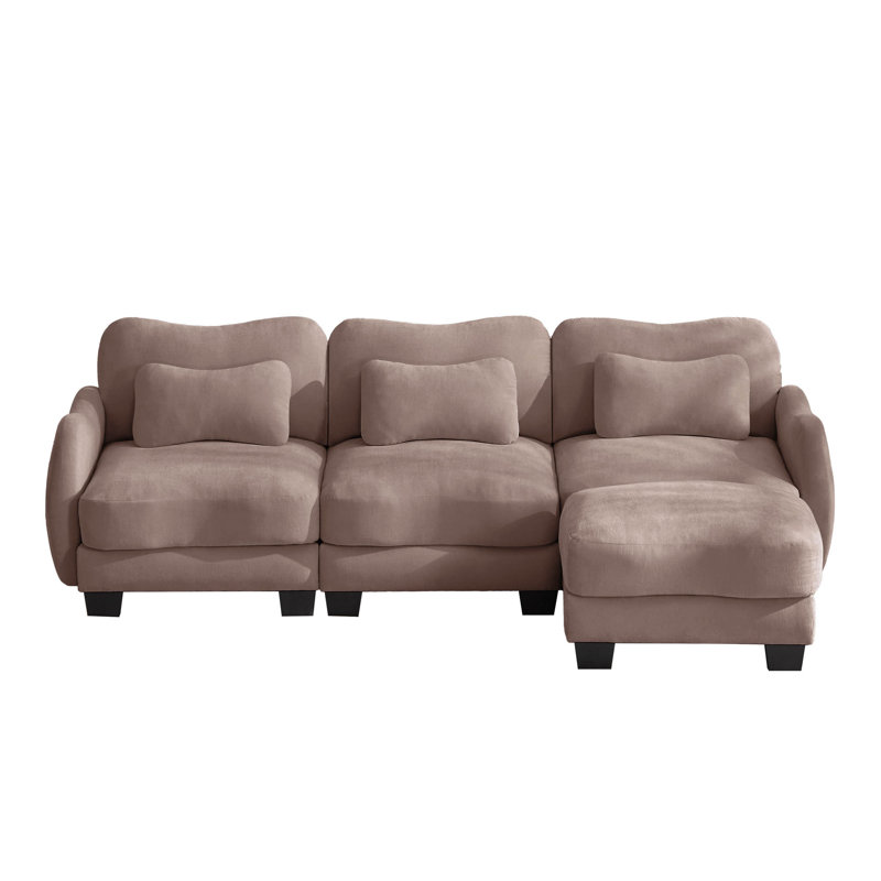 Canapé modulaire 101 po Curve Design avec repose-pieds mobile et 3 coussins décoratifs, Chenille rose poussière