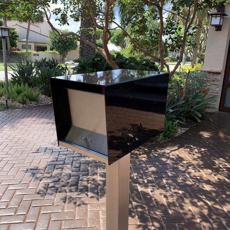UpTown Box Post Mounted Mailbox, Yes, Stainless Steel/Black