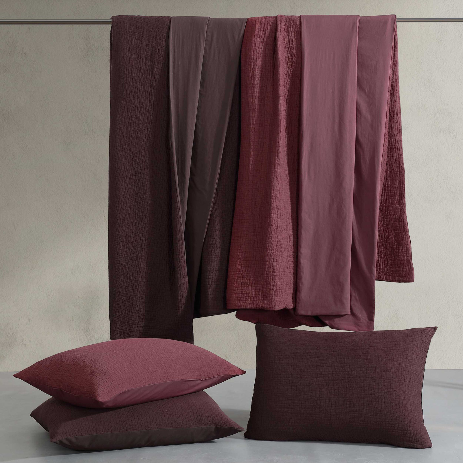 Calvin Klein Washed Texture Solid Cotton Duvet Cover Set, Red, Queen Duvet Cover + 2 King Shams