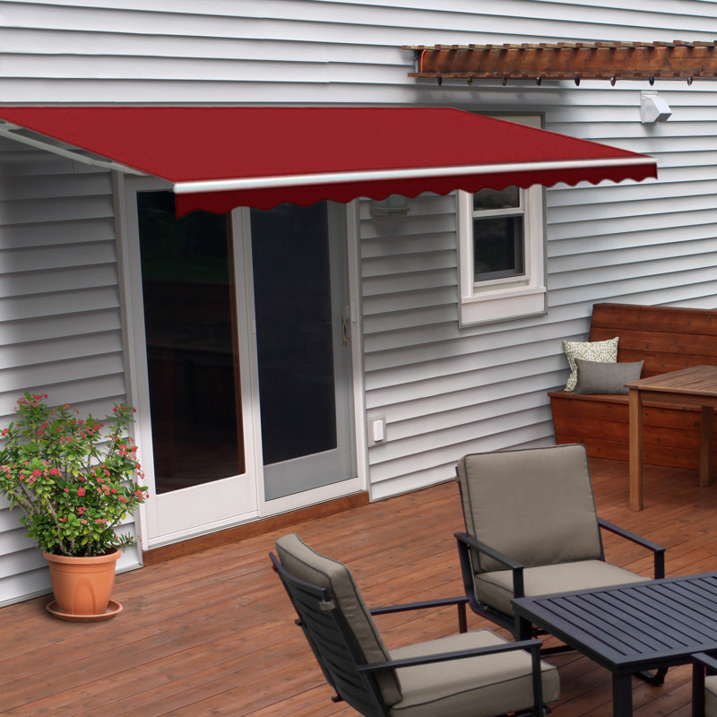 ALEKO Motorized Retractable Outdoor Awning with White Frame, Burgundy, 10' W x 8' D