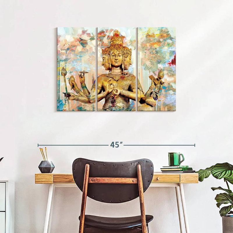Statue of Brahma, ensemble de 3 reproductions sur toiles par NirvanaDesigns, H 24 po x l 38 po
