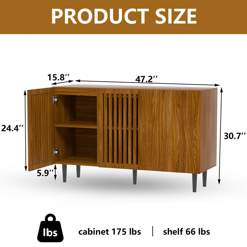 Buffet 47,2 "avec 3 portes de bricolage et tablette réglable, Brun