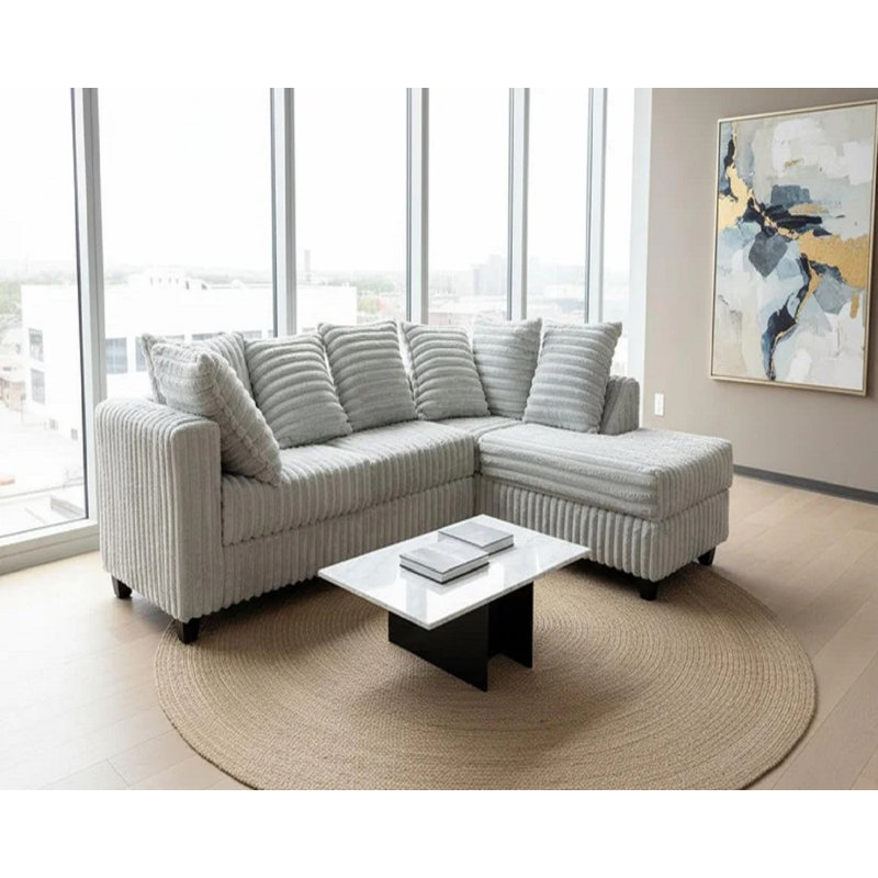 Canapé modulaire Kendal, Velours côtelé argenté
