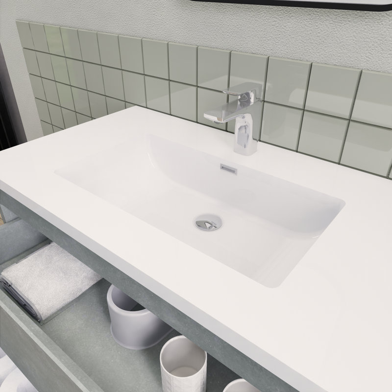 Meuble-lavabo flottant simple 36 po Alcester Ivy Bronx, Gris ciment