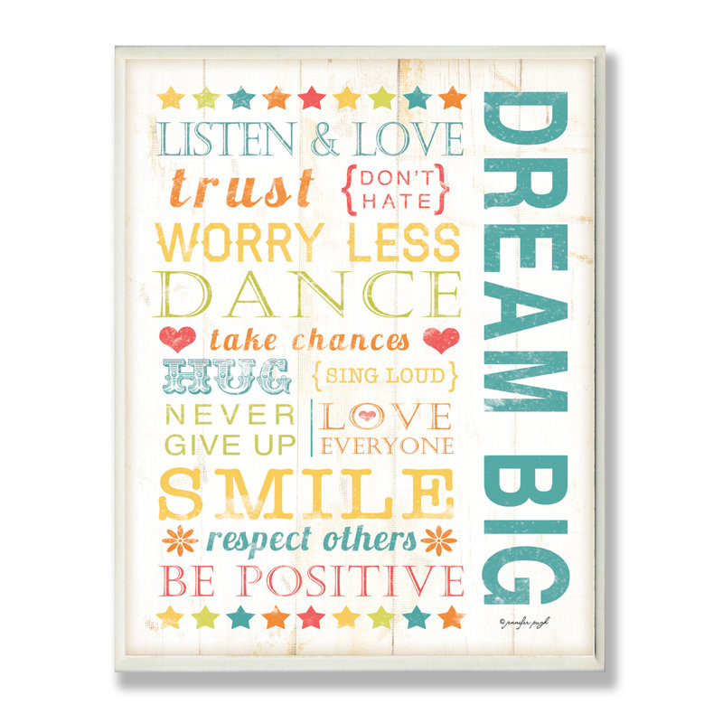 Art élisaveta «Dream Big Typographie», H 19 po x l 13 po, Plaque en bois