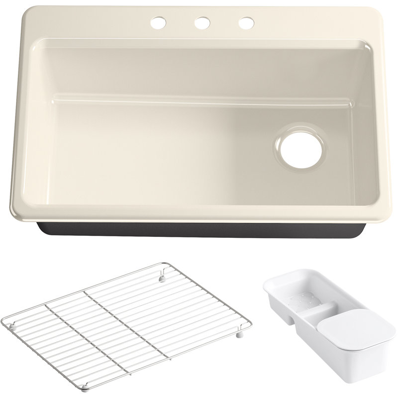 Riverby™ Single-Bowl Top-Mount Kitchen Snk with Accessories, 3 hole, Biscuit