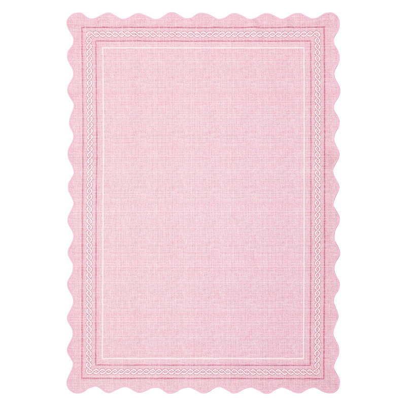 Tapis lavable à bords festonnés avec envers antidérapant, Pink, 10*14ft