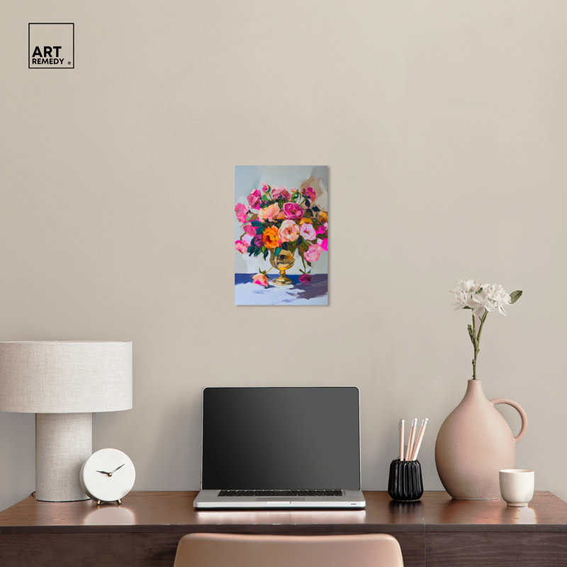 Bright Floral Abstract Canvas Art in Vibrant Colors, 15" x 10"