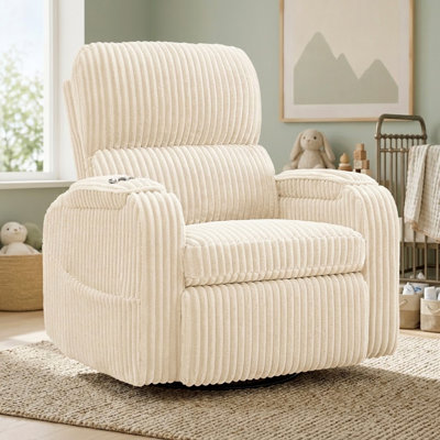 Fauteuil inclinable pivotant électrique surdimensionné de 96,5 cm (38 po) avec appui-tête réglable, rangement dans les accoudoirs, porte-gobelet et soutien lombaire, idéal pour la chambre d'enfant.