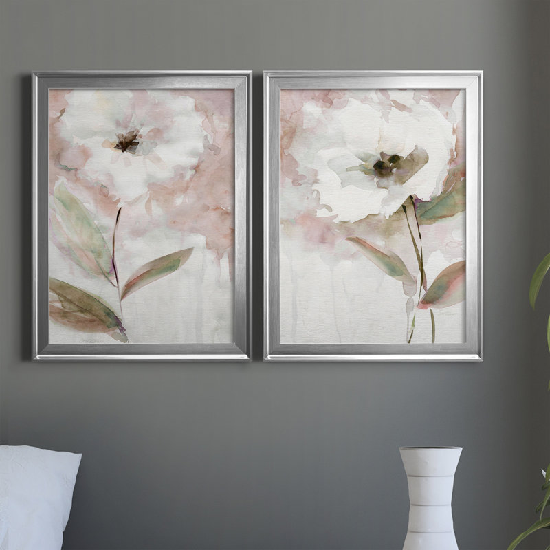 Summer Bloom I - Ensemble de 2 peintures sur toiles, Toile avec cadre argenté, H 22,5 po x l 61 po x P 1,5 po