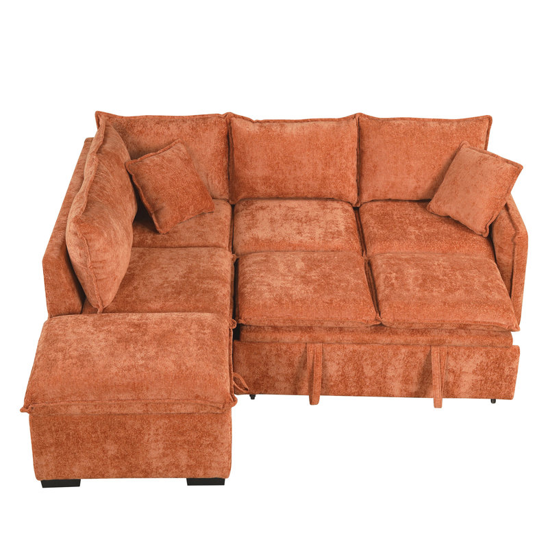 Convertible L-Shaped Sectional Sleeper Sofa With 1 Storage Ottoman, 2 Pillows, 2 Power Sockets And 2 USB Ports