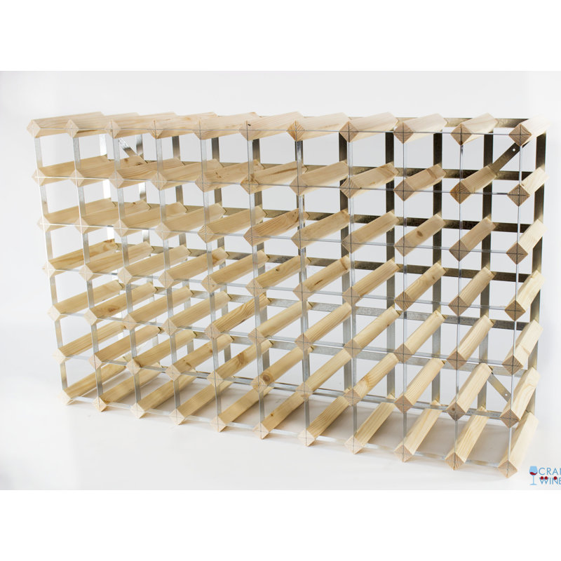 Liddle Solid Wood Wine Bottle Rack, 62cm H x 23cm D x 100cm W, Natural Pine / Galvanised Steel