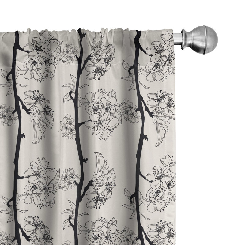Cherry Blossom Floral Semi-Sheer Rod Pocket Curtain Panels, 28" x 63"