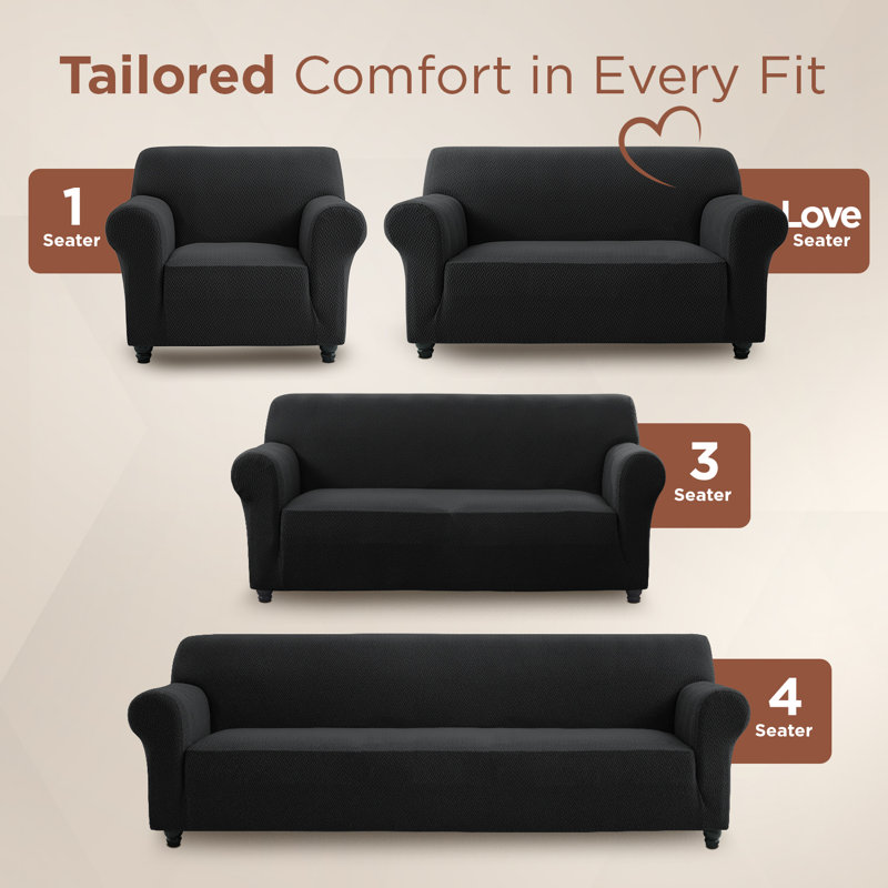 Premium Stretch Spandex Sofa Cover - Durable, Stylish & Easy-Fit Slipcover, Black, 179cm H x 320cm W - (4 Seater)