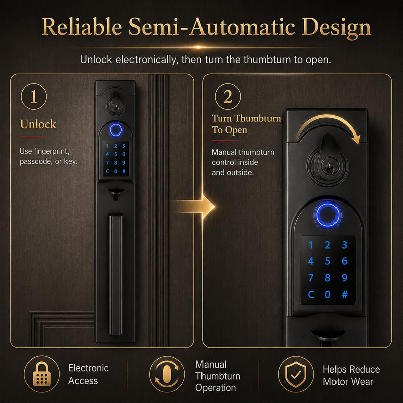 Serrure de porte intelligente à écran tactile avec guidage par empreinte digitale, semi-automatique, aucune application requise