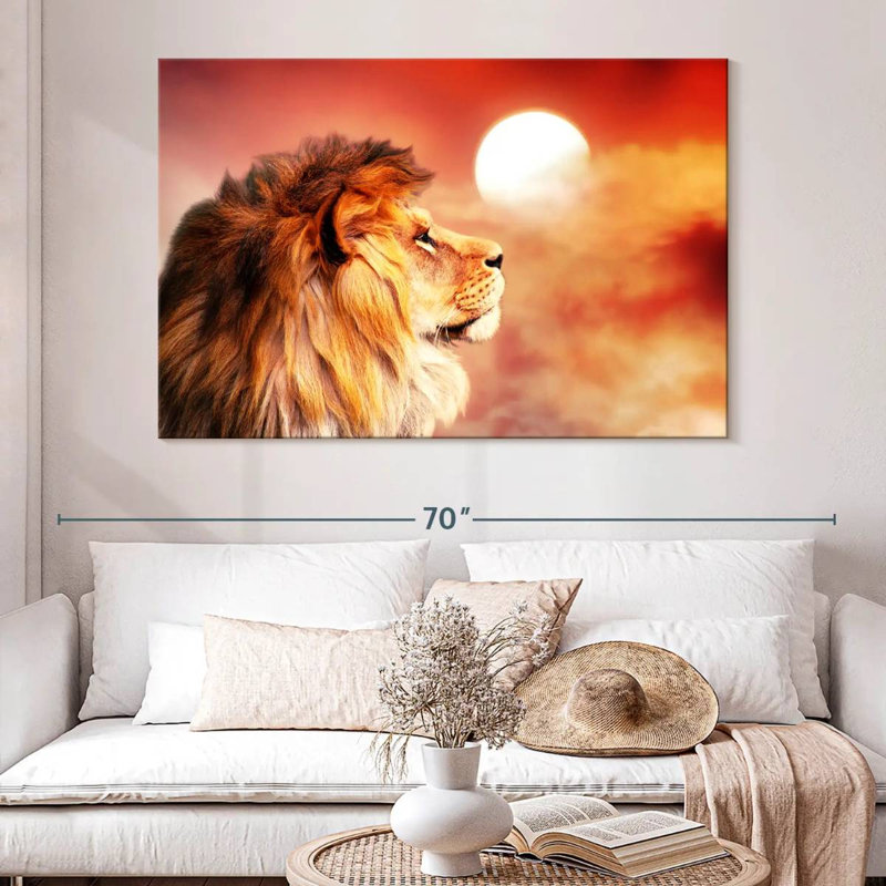 Lion Overlooking Sunset, 34" H x 51" W