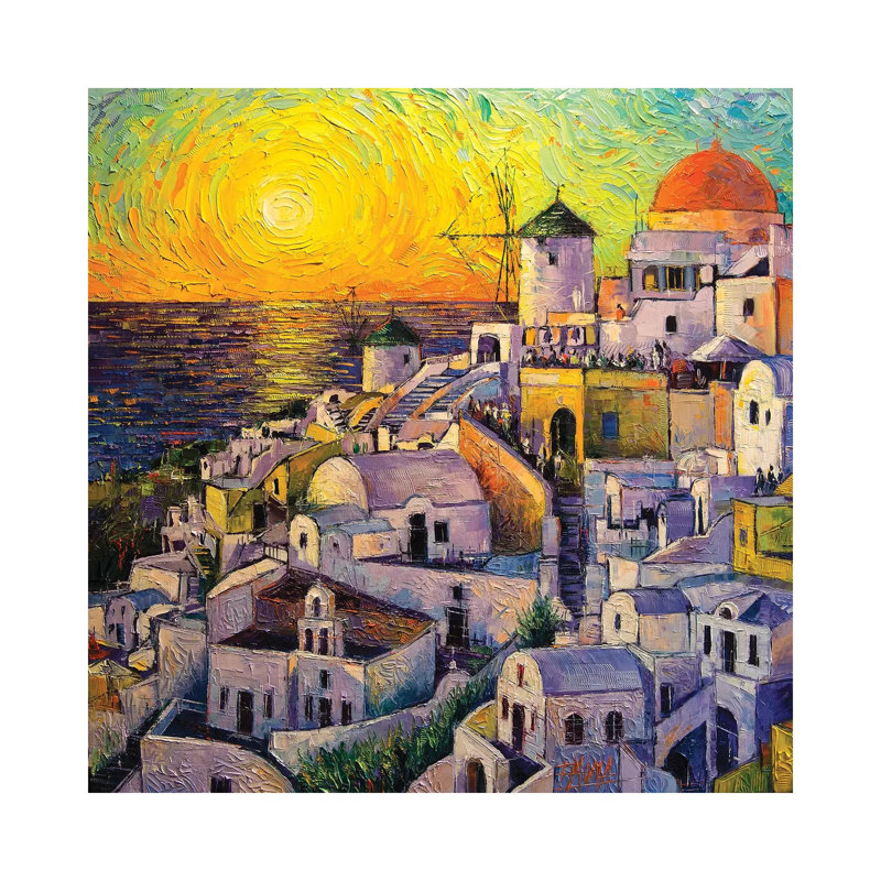Sunset In Santorini by Mona Edulesco - Wrapped Canvas Painting, 30.48 cm H x 30.48 cm W