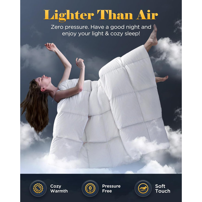 Luxurious Fluffy Soft Feather Down Comforter Warm Breathable Duvet Insert for All Seasons, Twin