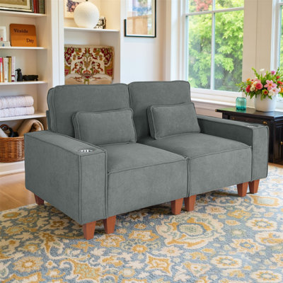 98” Chenille Couches, Modern Sofa Couch With 2 Cup Holder And Pillows For Living Room/Bedroom/Office/Apartment by Ebern Designs
