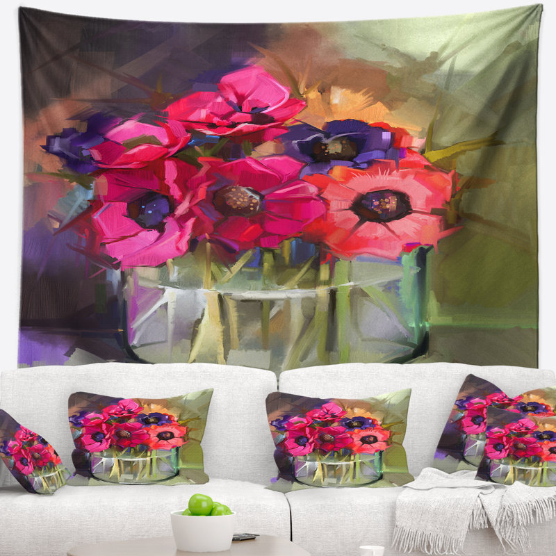 Tapisserie florale rouge, H 50 po x l 60 po