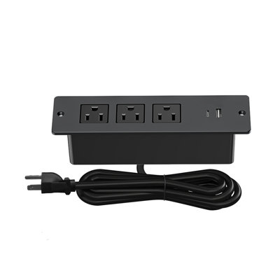 Recessed Power Strip Flush Mount Hidden Charging Station With Usb Plug Multiple Surge Protector Outlet Extender With Extension Cord For Home Office Furniture Nightstand Bed Conference Table (black)