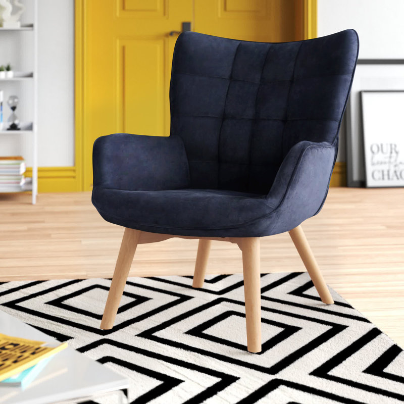 Drucker 68cm Wide Tufted Wingback Chair, Dark Blue Fabric