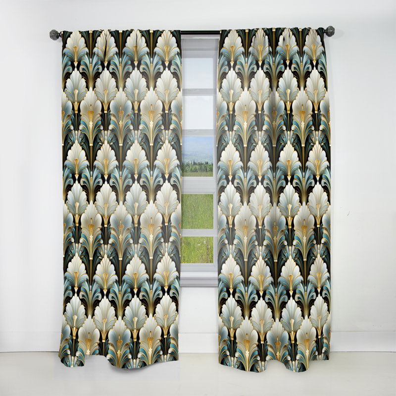 Bagatella Damask Gold And White Art Decor I - Damask Curtain - Velvet Room Darkening - 1 panel, 52" W x 95" L