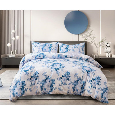 100% Cotton Rich 3pcs Floral Duvet Cover Sets Luxurious Flowers & Branches Pattern, Botanical Comforter Cover Sets with Button Closure Superking