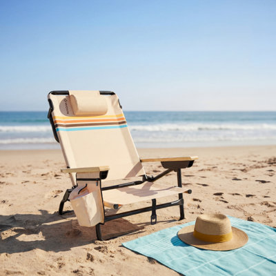  Chaises de plage inclinables de qualité supérieure - Chaise de plage pliante portative pour adultes - Comprend une sangle de sac à dos, un oreiller, 2 poches et un porte-gobelet
