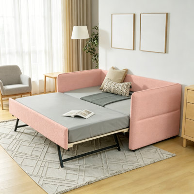 Twin Size Upholstered Tufted Daybed with Pop-Up Trundle, Soft Boucle Fabric, 83"x43"x29.5"