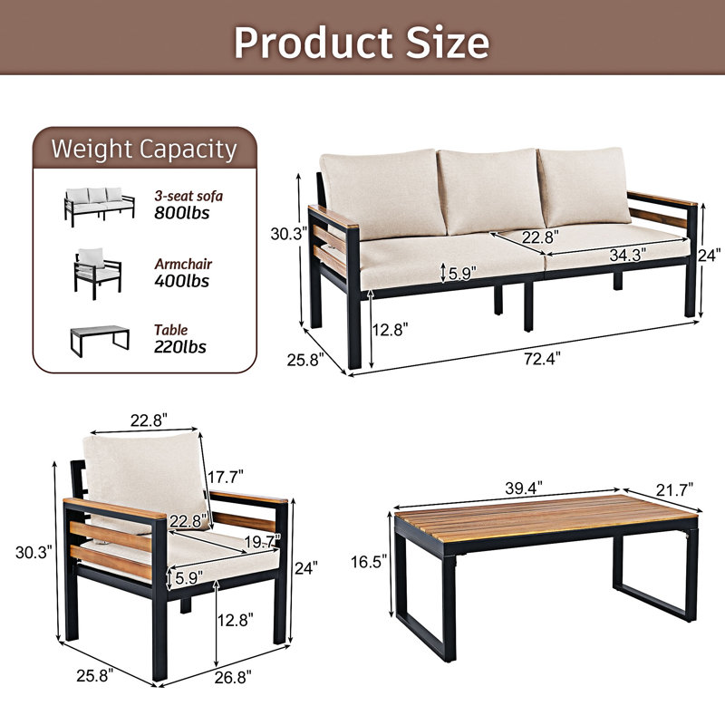 Ensemble de conversation pour patio 4 pièces, Beige