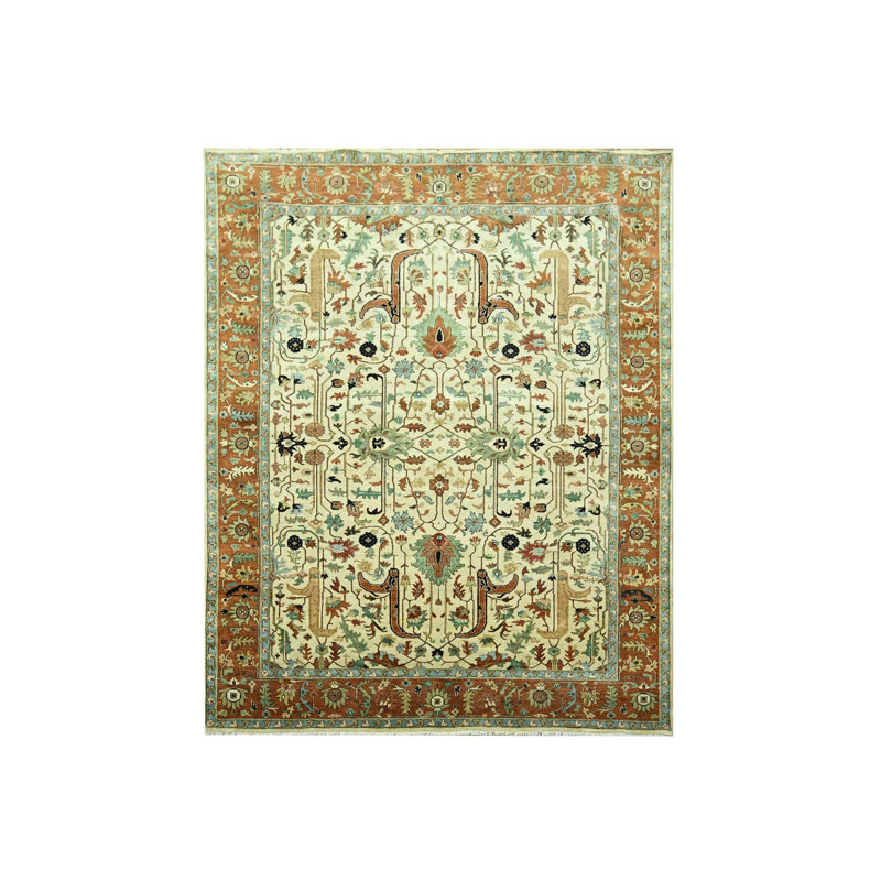 Tapis blanc en lin noué à la main 7 pi 10 po x 10 pi 3 po Heris