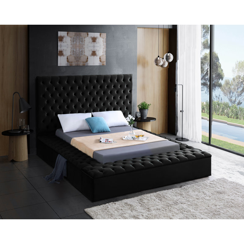 Johnnay Upholstered Platform Storage Bed, King, Black Velvet