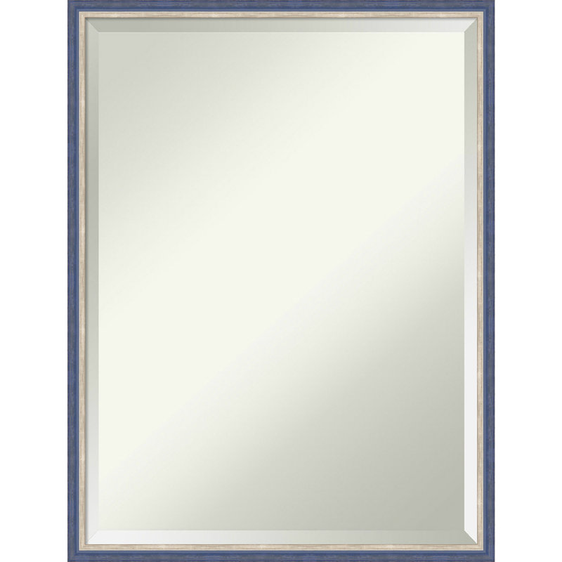 Camilya Solid Wood Rectangle Wall Mirror, Blue, 25.25" x 19.25"