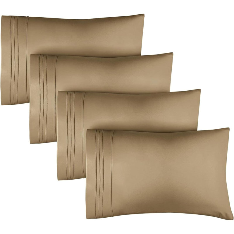 Pillowcase Set, Soft Double Brushed Microfiber, Cooling & Breathable Pillow Covers, Set of 4, Beige, Queen