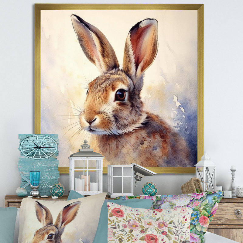 Sweet Rabbit I - Rabbit Canvas Prints, 16" H x 16" W x 1" D, Gold Single Picture Framed