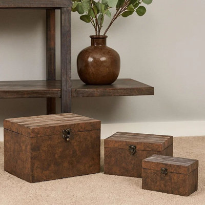 3 Piece Solid Wood Vintage Trunk