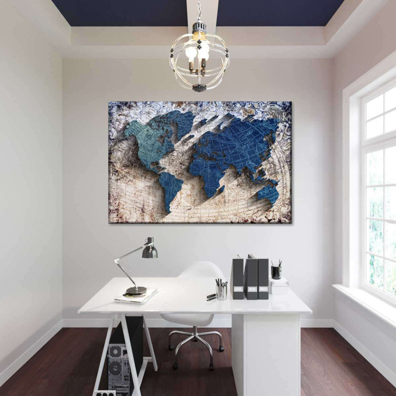 Carved World Map Canvas Print, 8" H x 12" W x 1" D