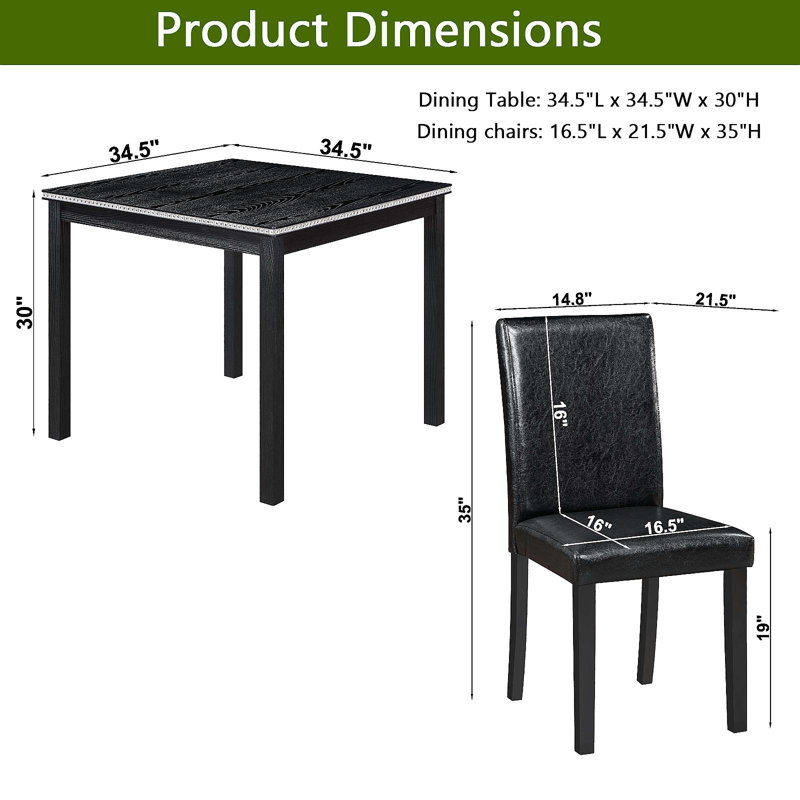 Ensemble de table de salle à manger en bois 5 pièces, ensemble de table de cuisine avec une table carrée et 4 chaises rembourrées, table de salle à manger en bois avec décoration en cristal et ensemble de chaises pour la cuisine
