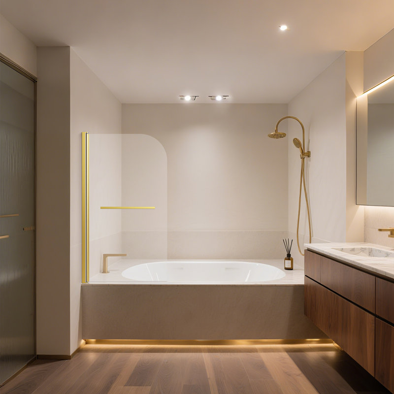 Bafv 31" W x 55" H Frameless Pivot Tub Door with 1/4"(6mm) Thick Tempered Glass, 180 Degree Rotatable, Chrome