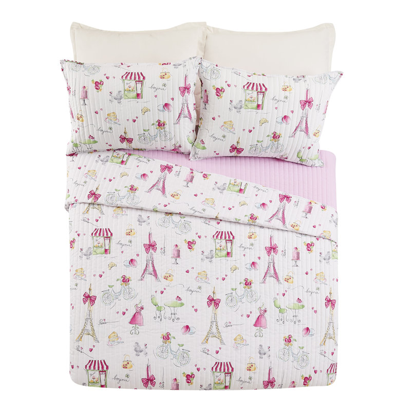 Pretty in Paris Pink Microfiber Twin Quilt Set