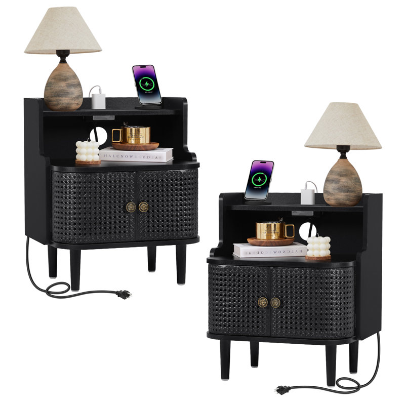 Table de bout avec rangement et station de charge, Noir