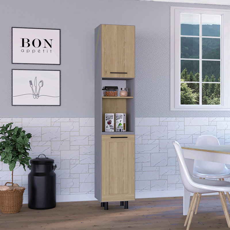 Garde-manger, double porte, six tablettes - pin clair