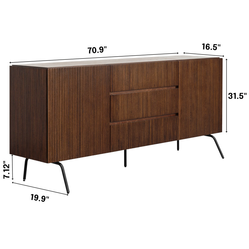 Sideboard Drawers Buffet Cabinet with Groove Design and Metal Legs, Storage Cabinet for Living Room, Dining Room, and Entryway, Effortless Assembly